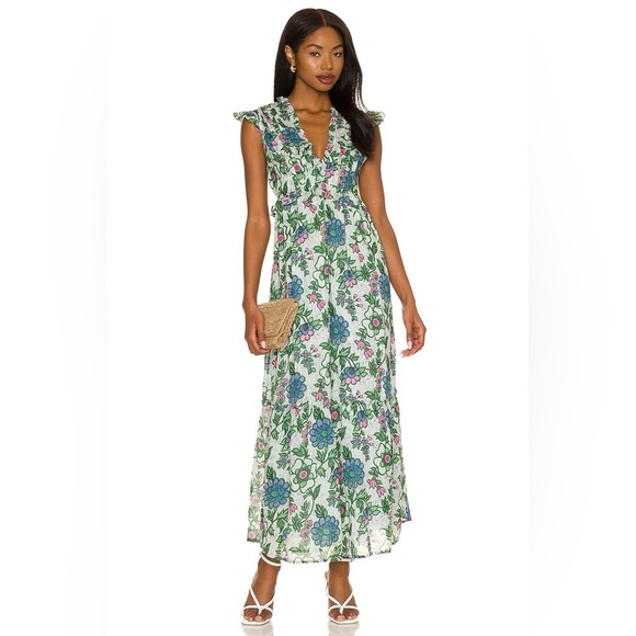 Banjanan || Constance Maxi Dress in Freyja Flower Blue Green Large - Picture 1 of 10